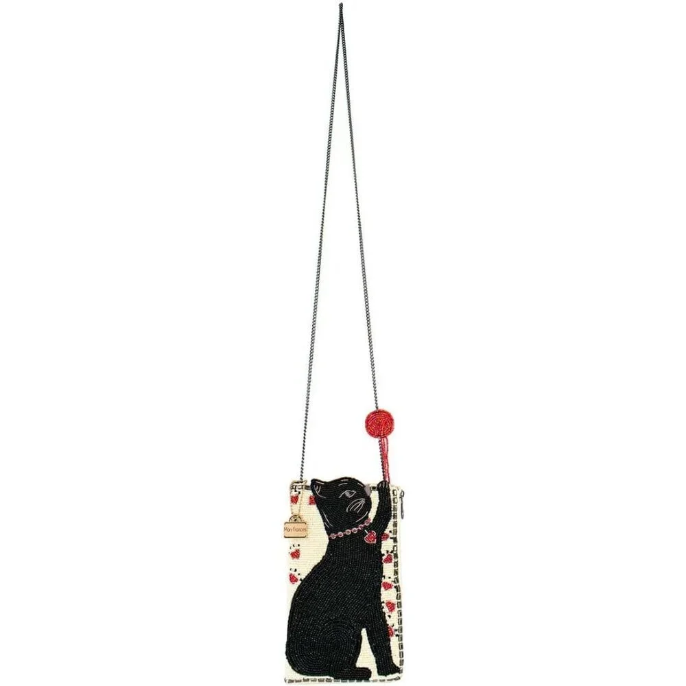 Beaded Cat Crossbody Bag Vegan Friendly Phone Purse with Removable Chain